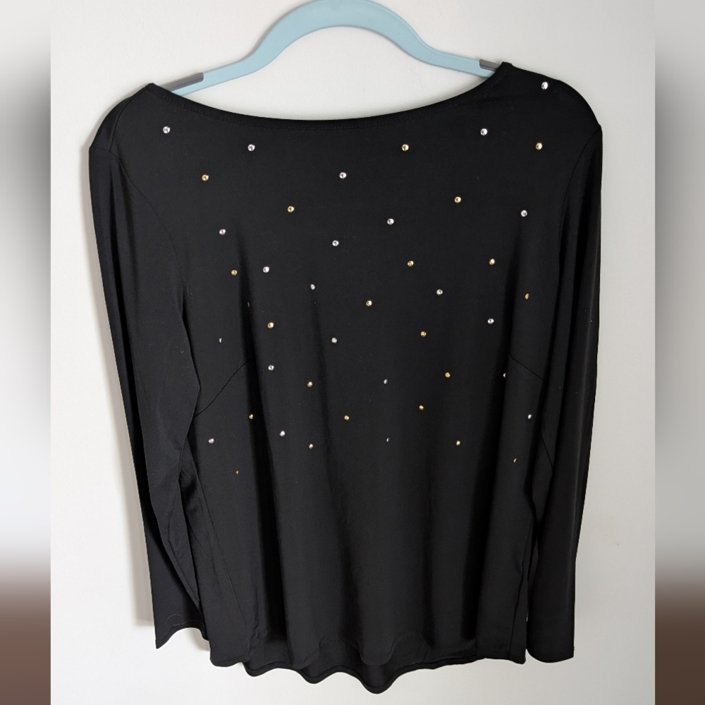 Elegant Black Top with Gold and Silver Accents